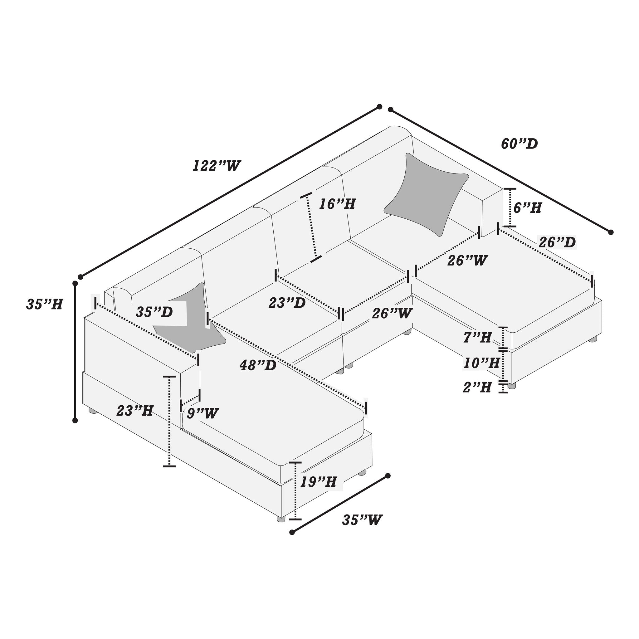 Modern Design Sectional Set With Right And Left Arm Chaise