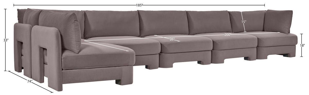 Hammond - Velvet Performance Fabric Upholstered 6 Piece L-Shaped Armless Sectional