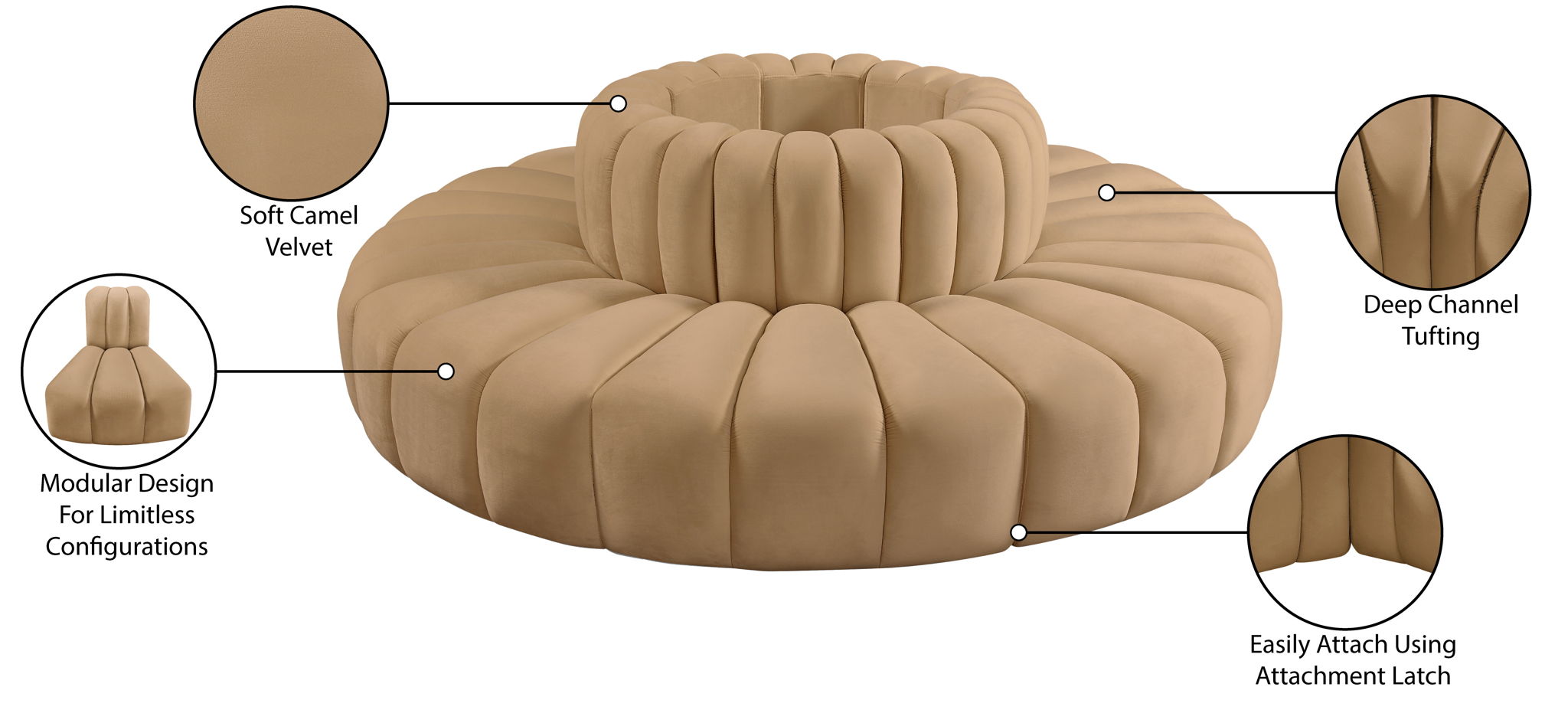 Arc - Velvet 8 Piece Round Modular Sofa