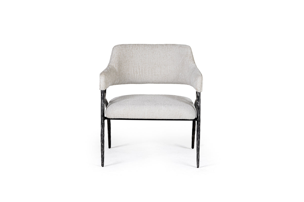 Ector - Modern Off-White Fabric + Forged Metal Accent Chair