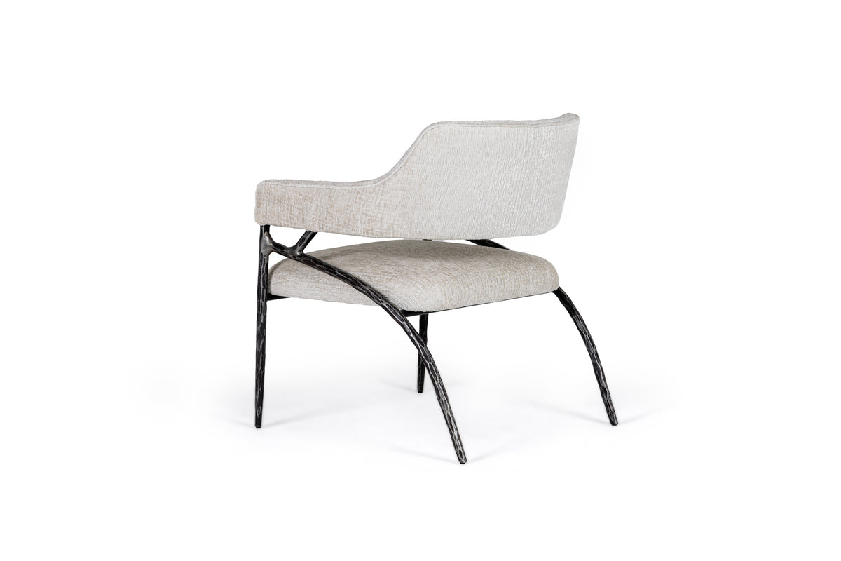 Ector - Modern Off-White Fabric + Forged Metal Accent Chair