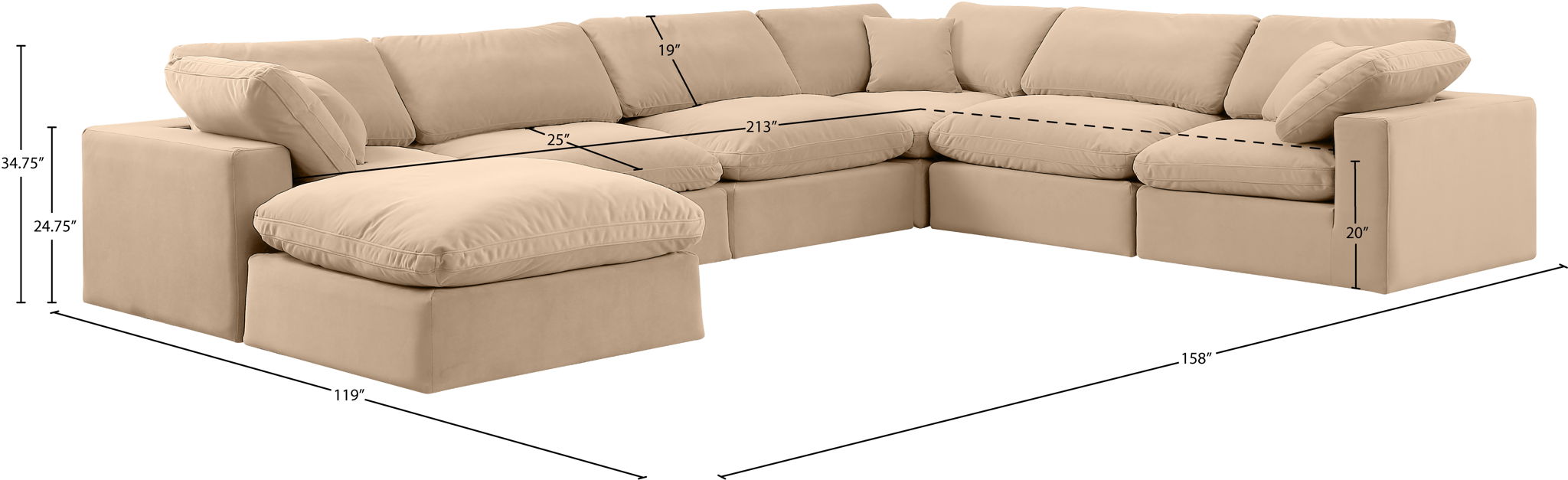 Comfy - 7 Piece Velvet Modular Sectional With Chaise