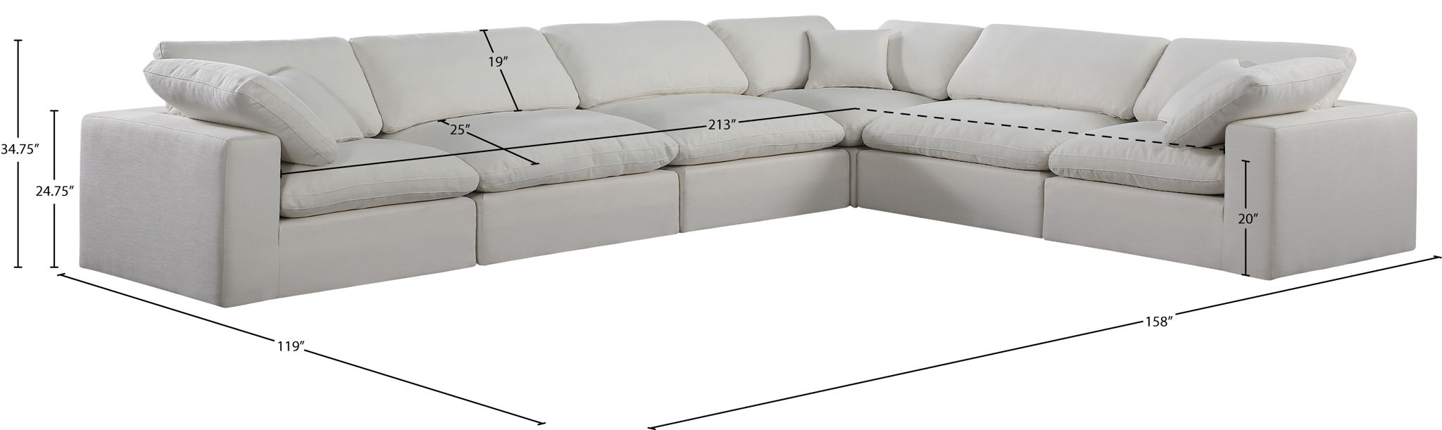 Comfy - 6 Piece Linen Modular Corner Sectional