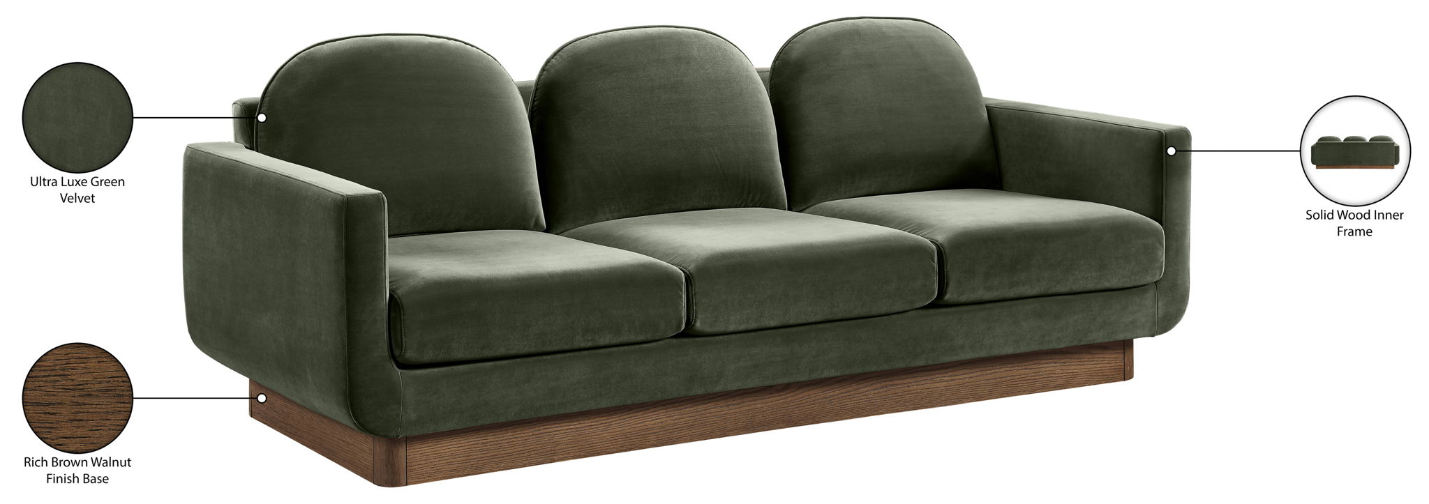 Diviento - Velvet Performance Fabric Upholstered Sofa