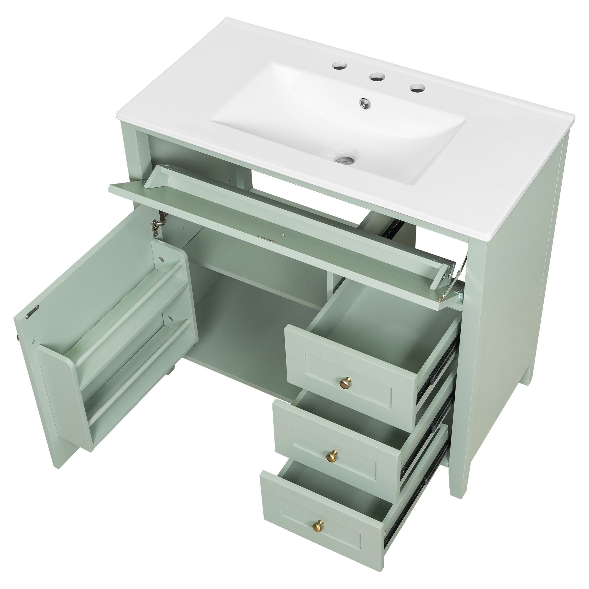 Bathroom Vanity With Sink, Cabinet With 3 Drawers And Adjustable Shelf