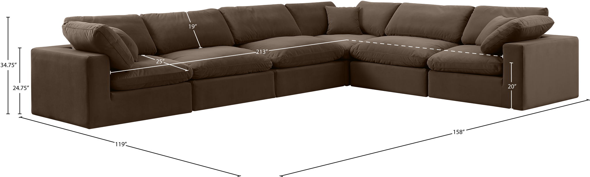 Comfy - 6 Piece Velvet Modular Corner Sectional
