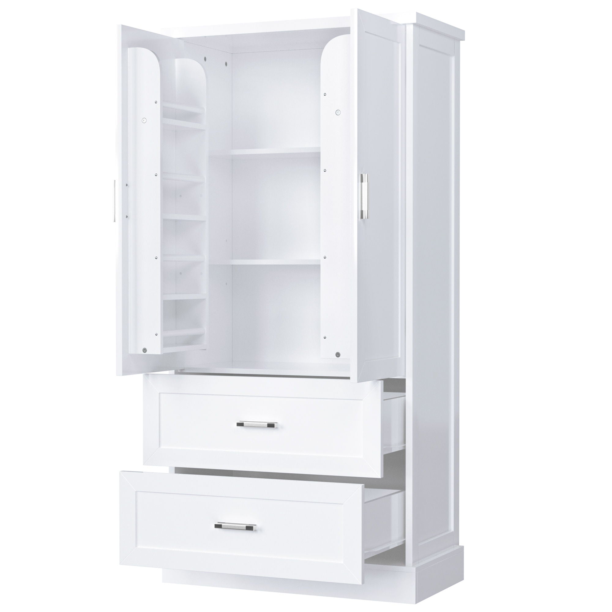 Tall Bathroom Storage Cabinet With 2 Doors And Drawers, Adjustable Shelf