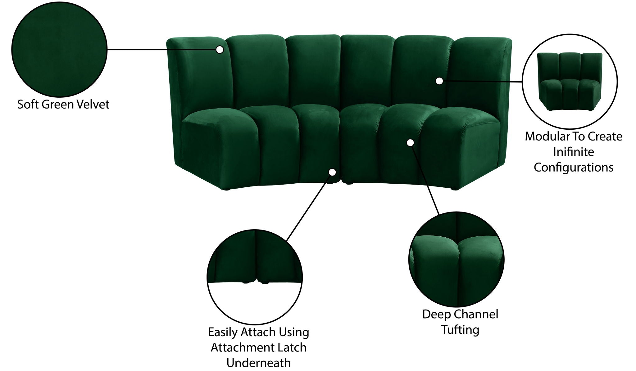 Infinity - 2 Piece Velvet Modular Sectional