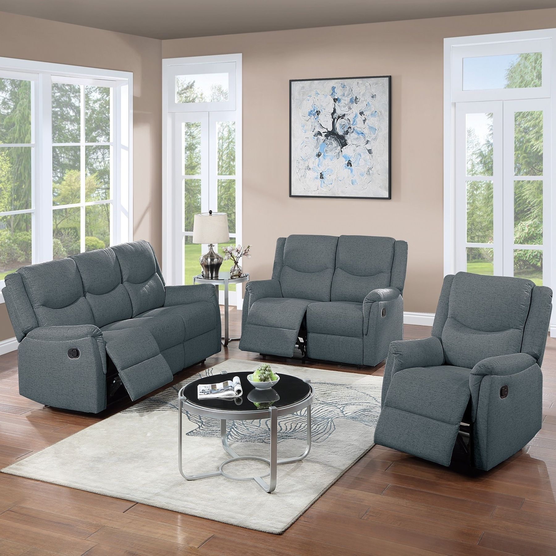 Modern Style Recliner Loveseat With Plush Armrest And Headrest