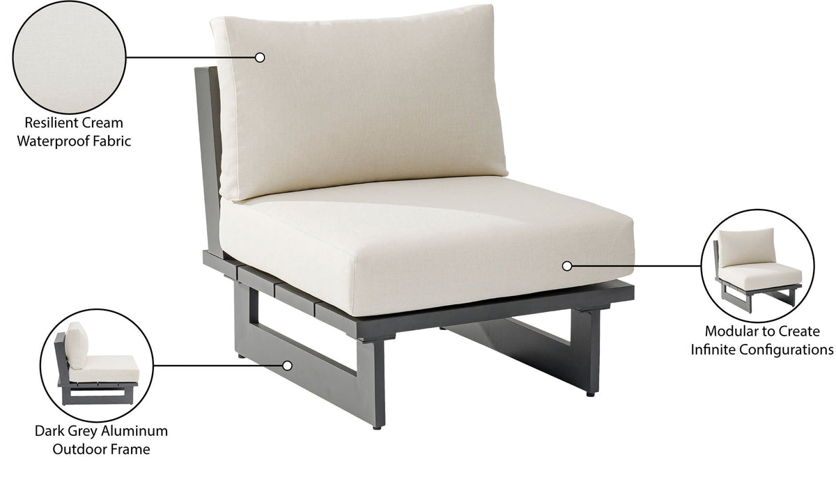 Maldives - Water Resistant Outdoor Patio Armless Chair With Gray Frame - Cream