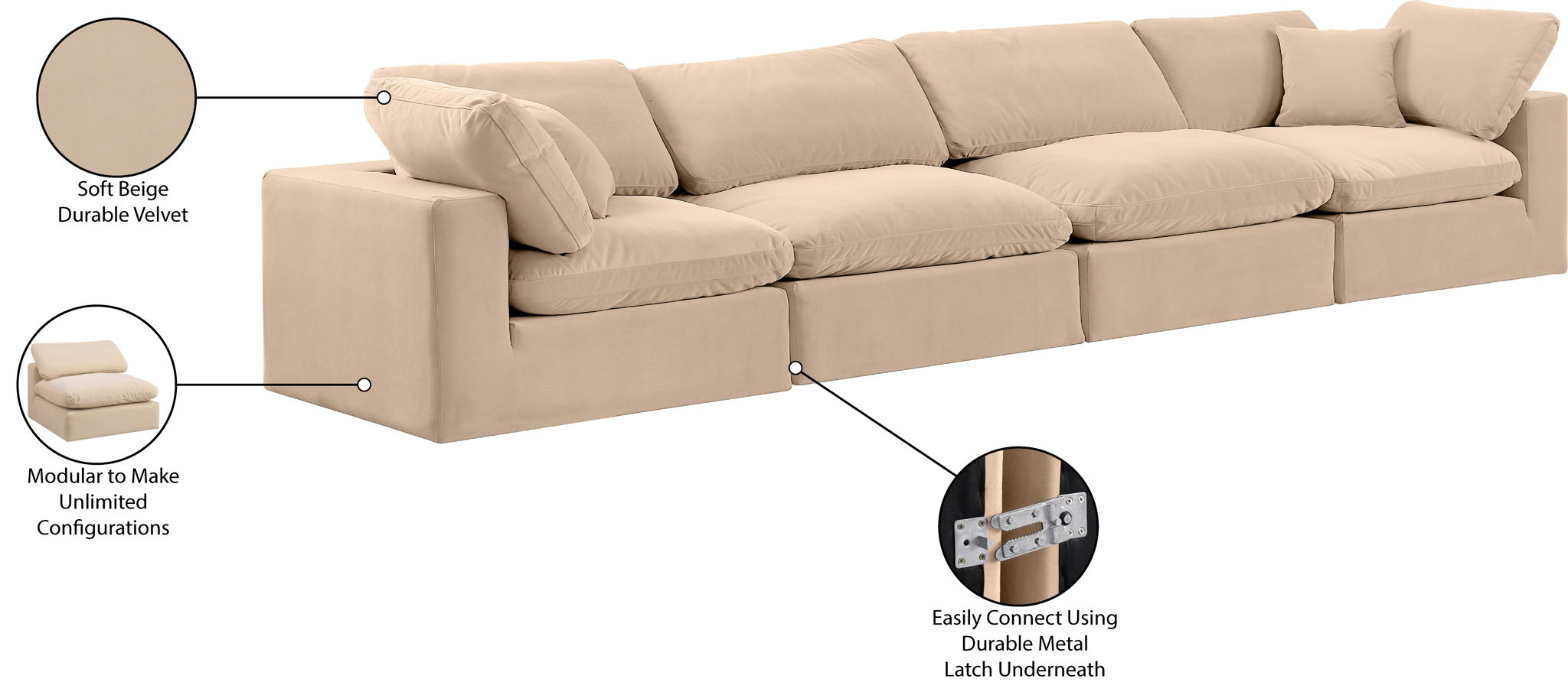 Comfy - Velvet Modular Sofa 4 Seats