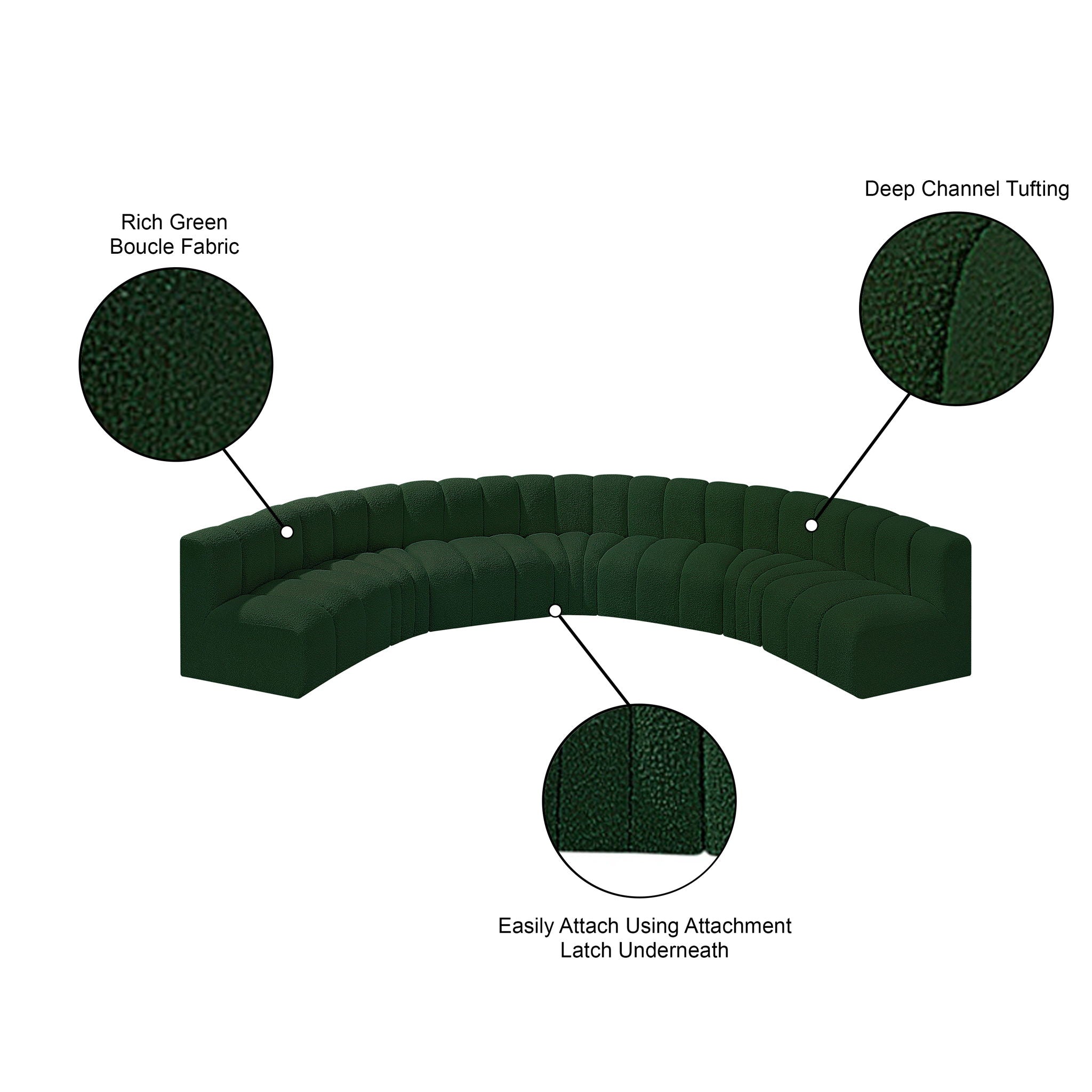 Arc - Boucle Fabric 7 Piece U-Shaped Modular Sofa