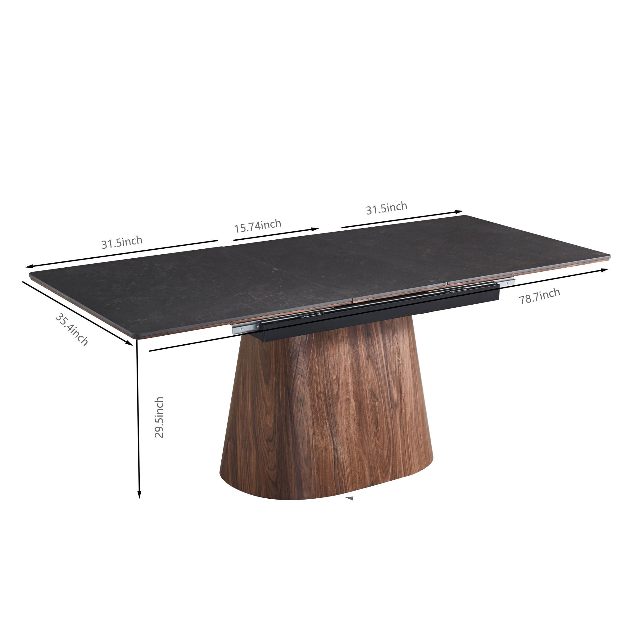Extendable Dining Table With Cone Base - Brown / Black