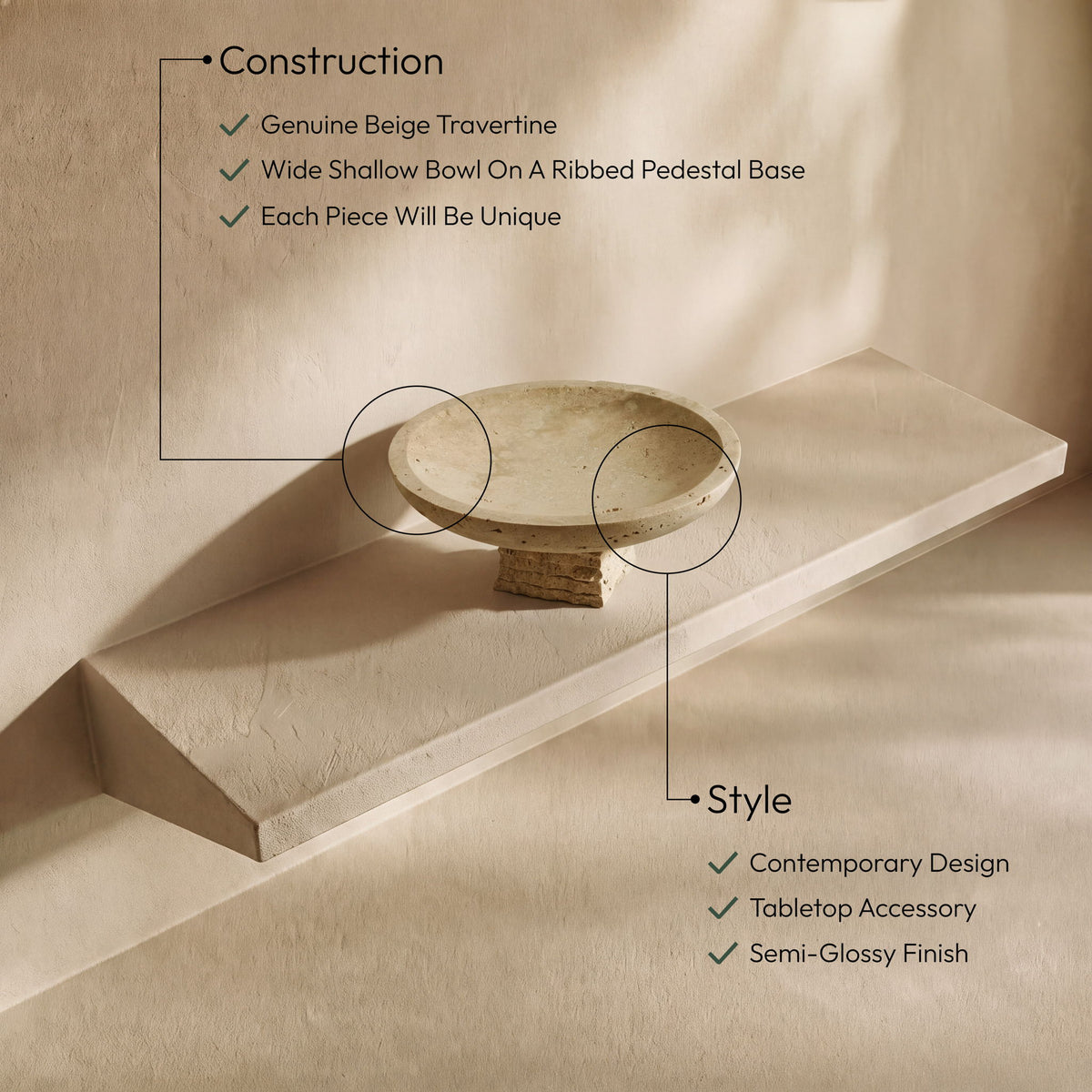 Colannade - Genuine Travertine Bowl