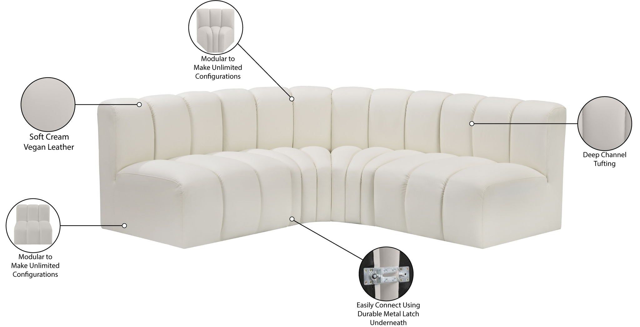 Arc - Faux Leather 4 Piece Corner Modular Sofa