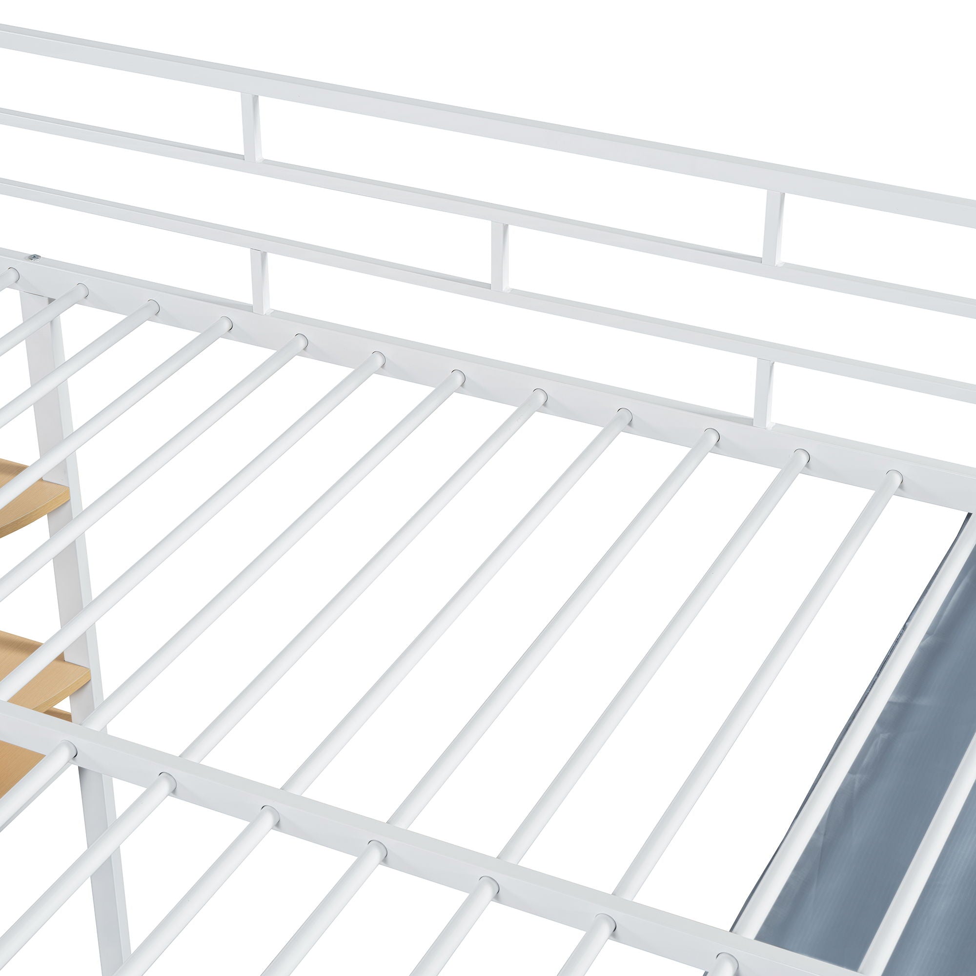Full Size Loft Bed With Desk, Shelves, Power Outlet, LED Light And Wardrobe - White