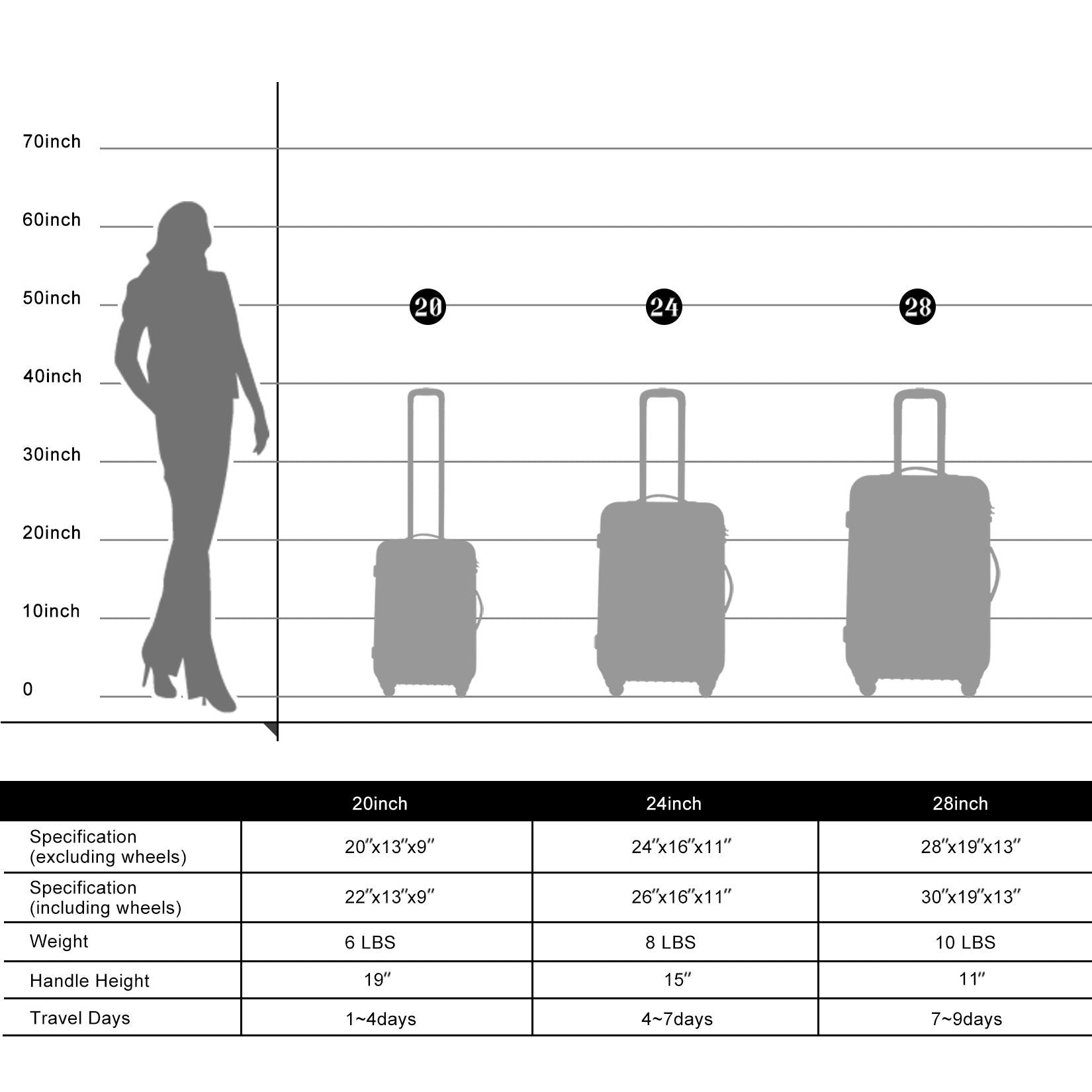 3 Piece Luggage Set Hardside Spinner Suitcase With TSA Lock
