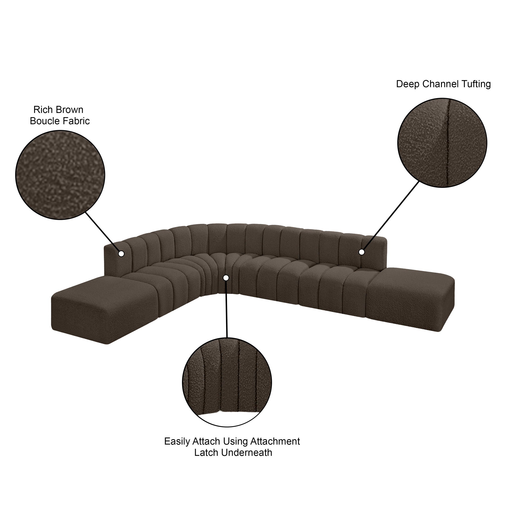 Arc - Boucle Fabric 7 Piece Corner Modular Sofa