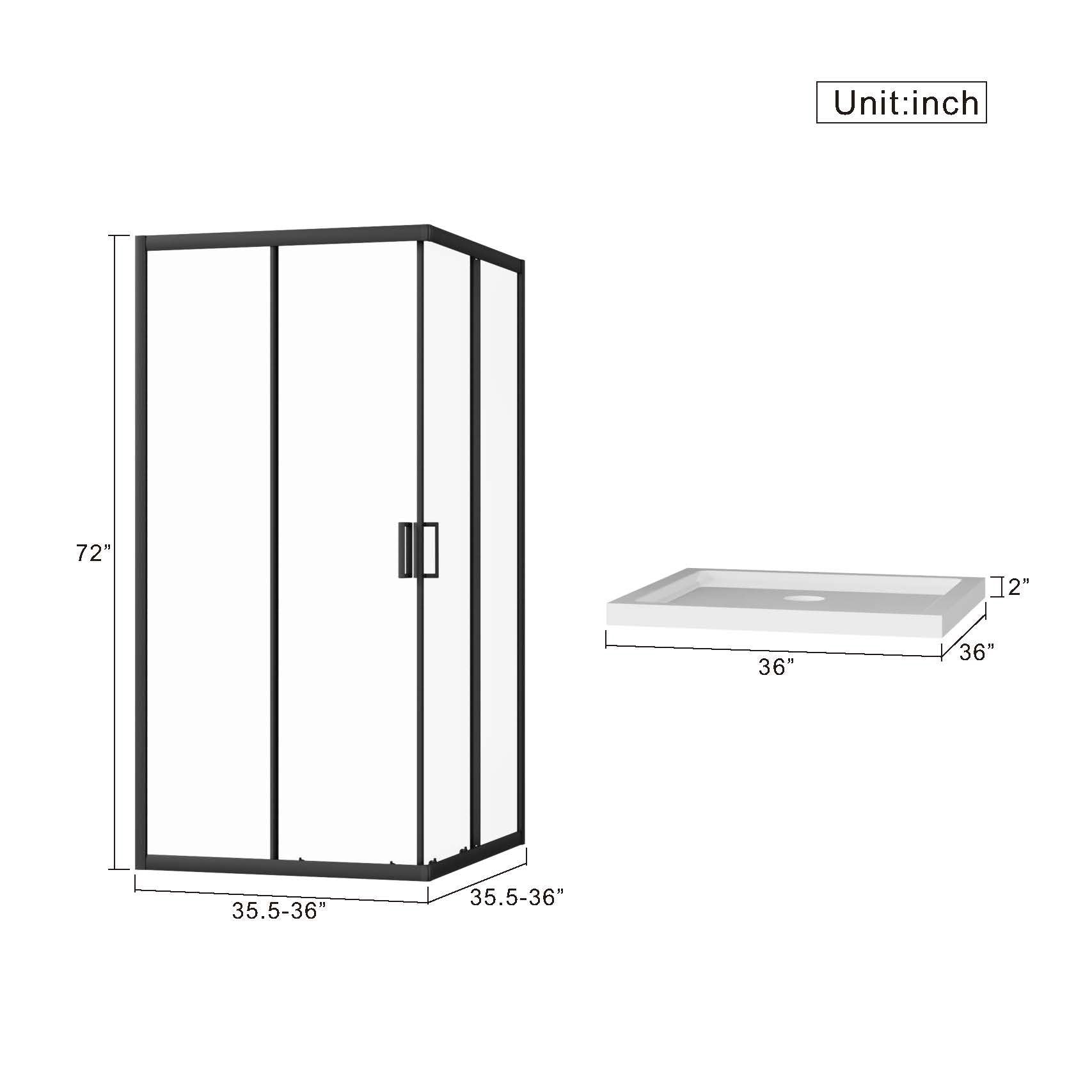Corner Shower Enclosure, Double Sliding Door & Shower Base - Matte Black