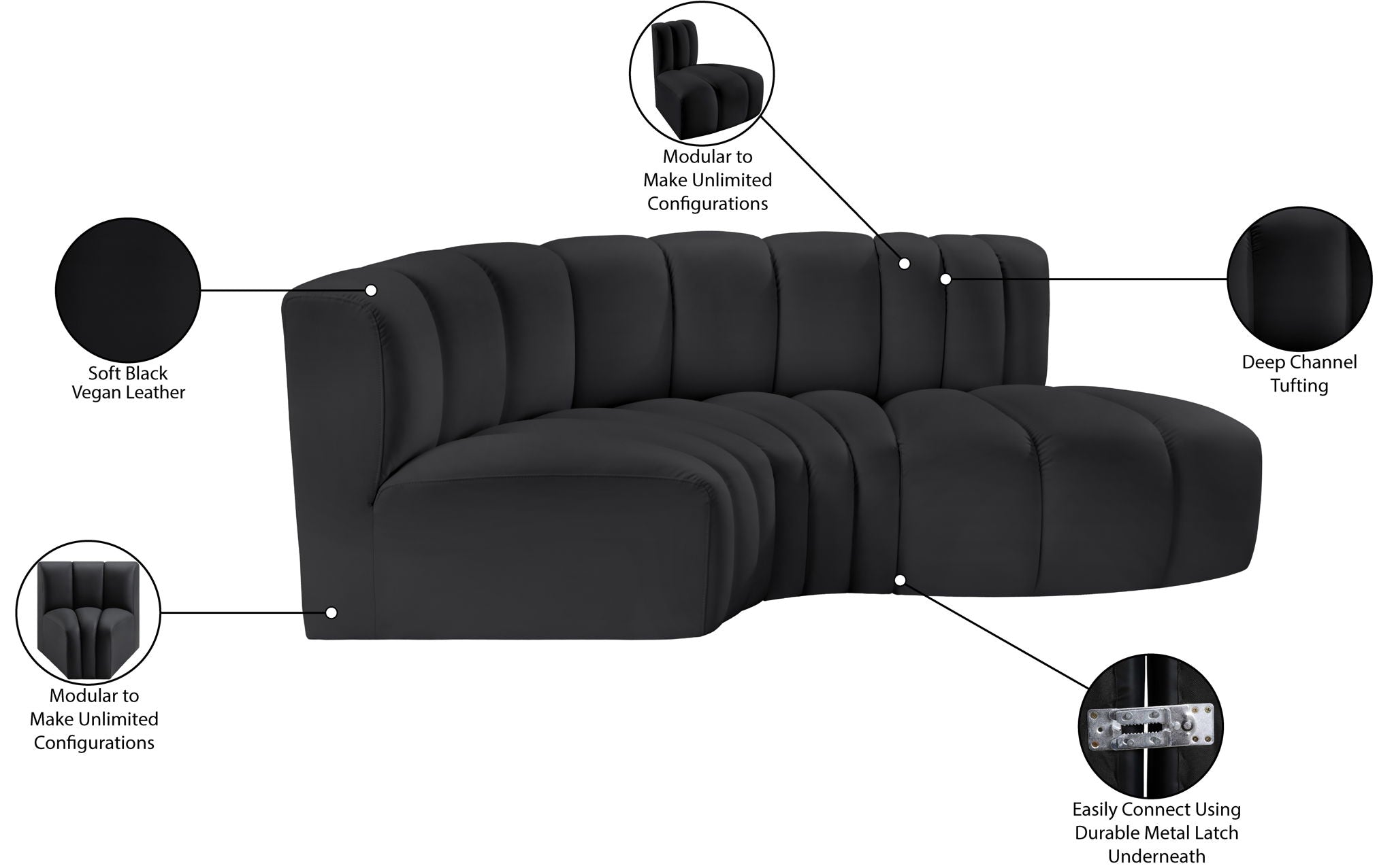 Arc - Faux Leather 3 Piece Modular L-Shaped Sofa