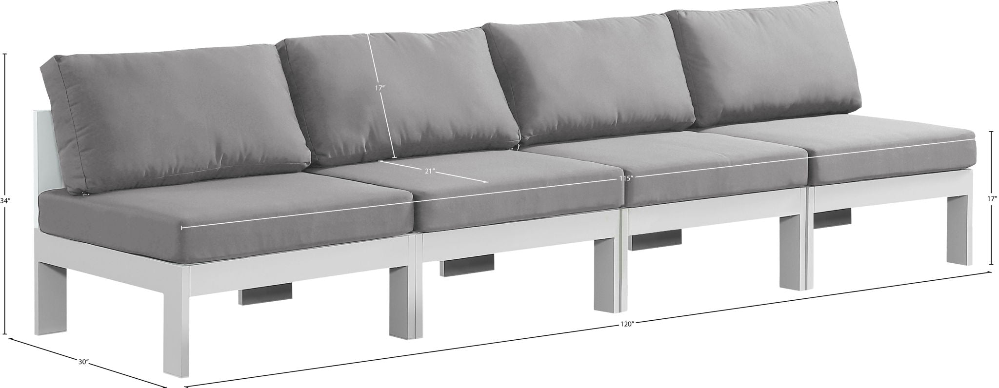 Nizuc - Outdoor Patio 4 Seat Armless Modular Sofa With White Frame