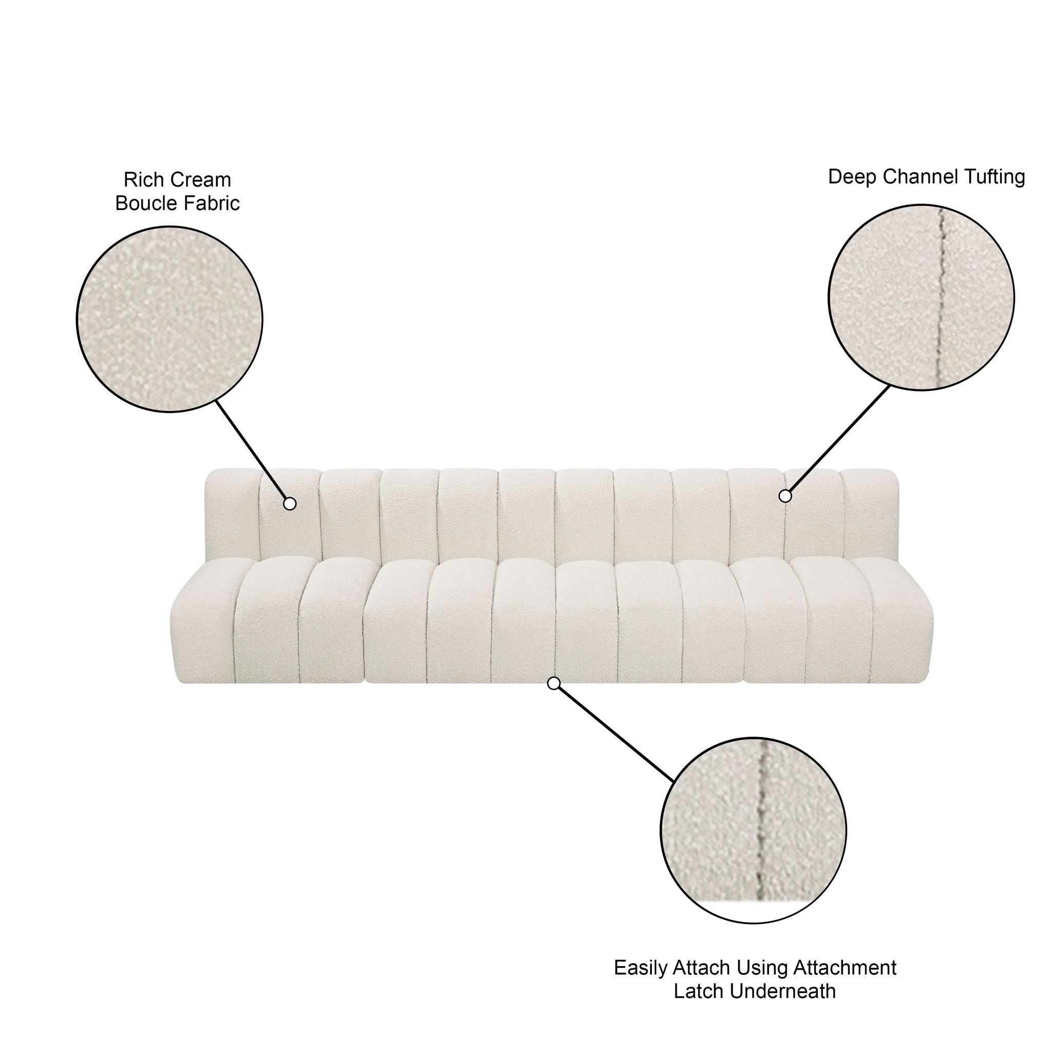 Arc - Boucle Fabric 4 Seats Modular Sofa