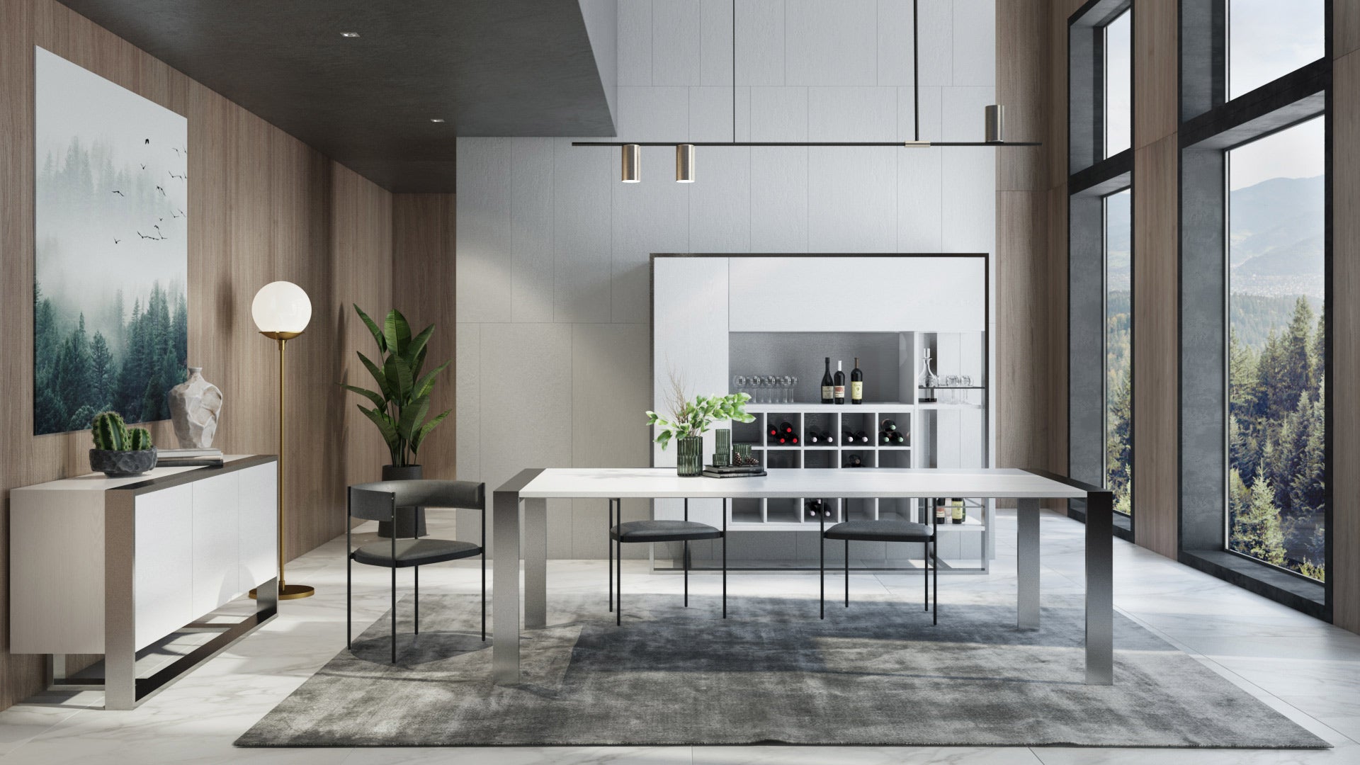 Modrest Fauna - Modern White High Gloss & Stainless Steel Chrome Dining Table