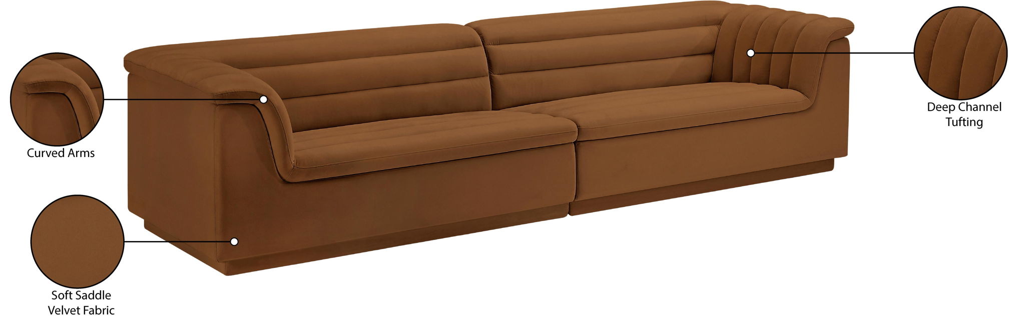 Cascade - Velvet Modular Sofa - Saddle