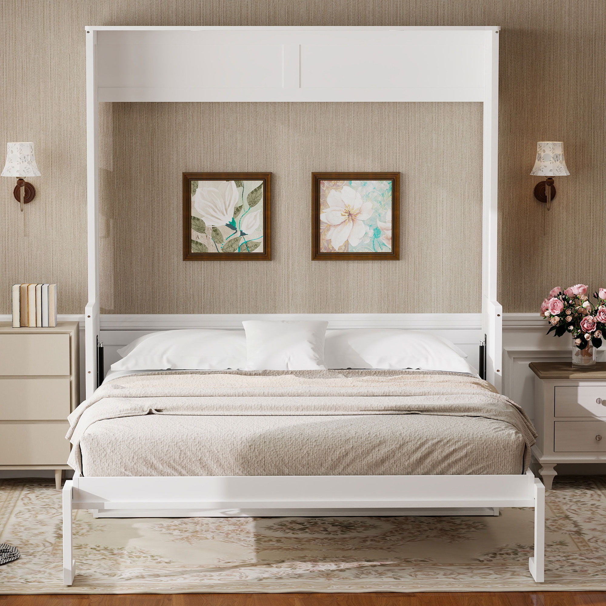 Murphy Bed With Desk, LED Lights And USB Charging Station