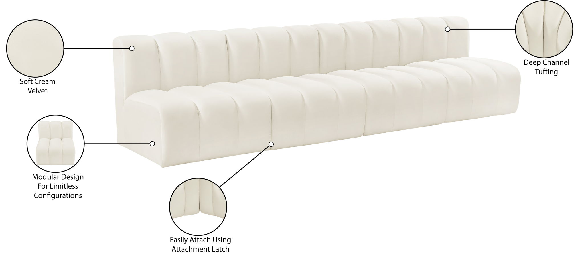 Arc - Velvet 4 Seats Modular Sofa