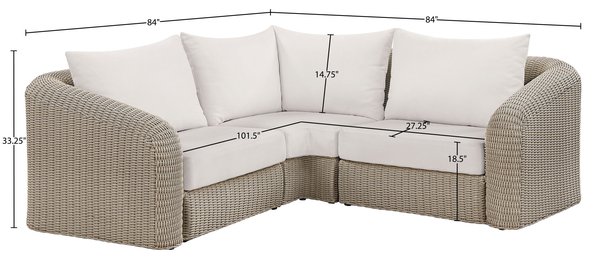Seacrest - Olefin Water Resistant Fabric And Wicker 3 Piece Outdoor Patio Modular Sectional