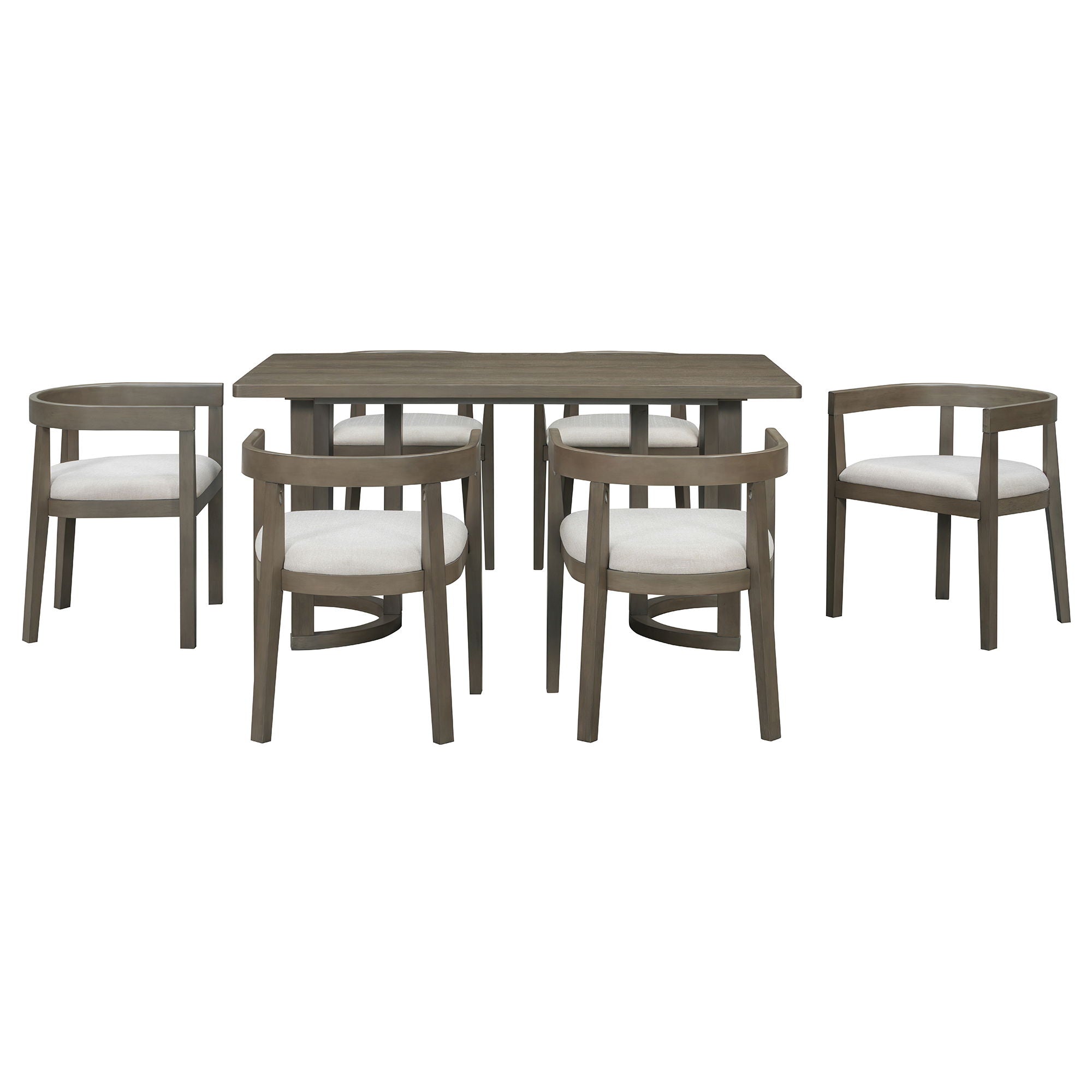 Rectangular Dining Table Set For 6 With Upholstered Barrel Back Chairs