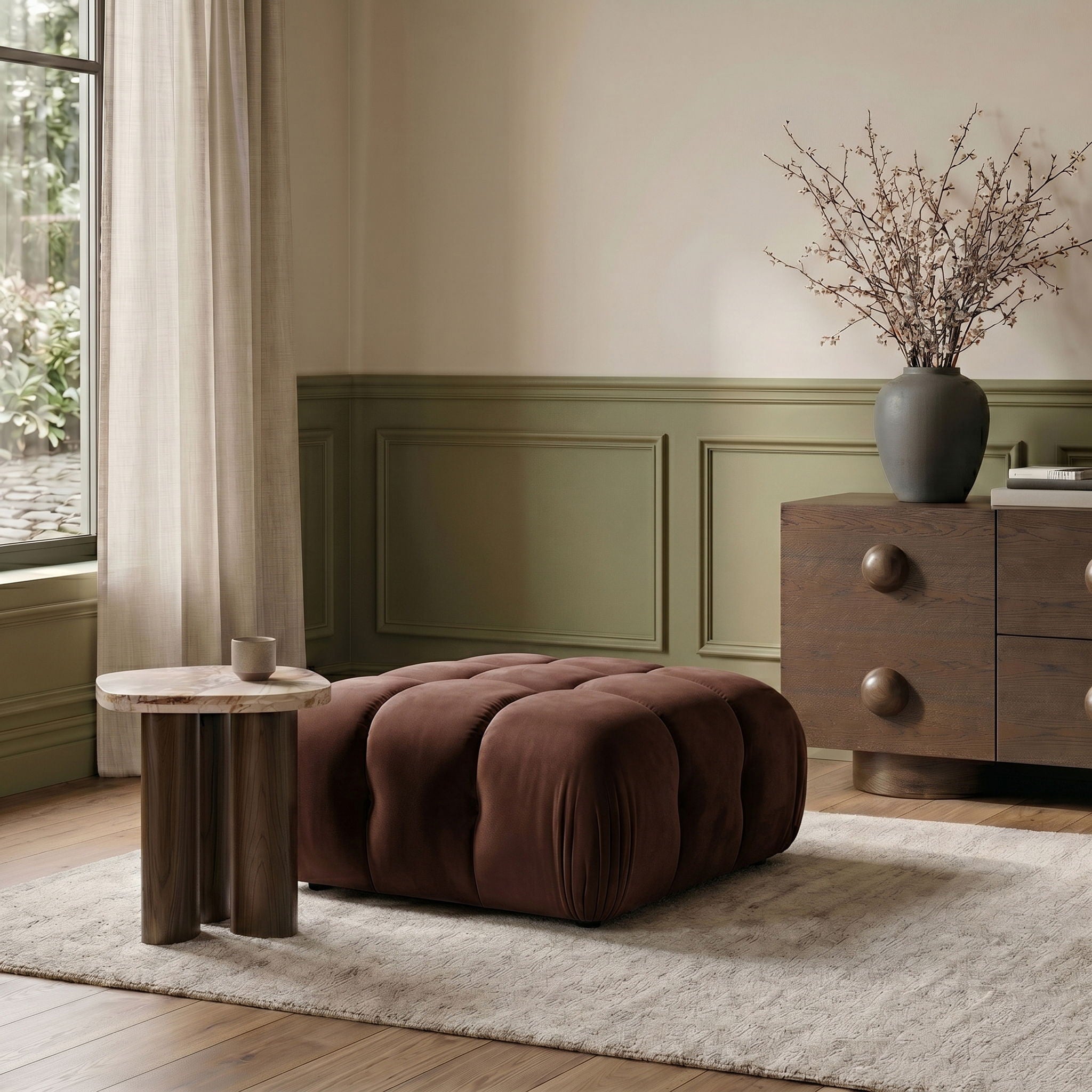 Orin - Velvet Performance Fabric Upholstered Modular Ottoman