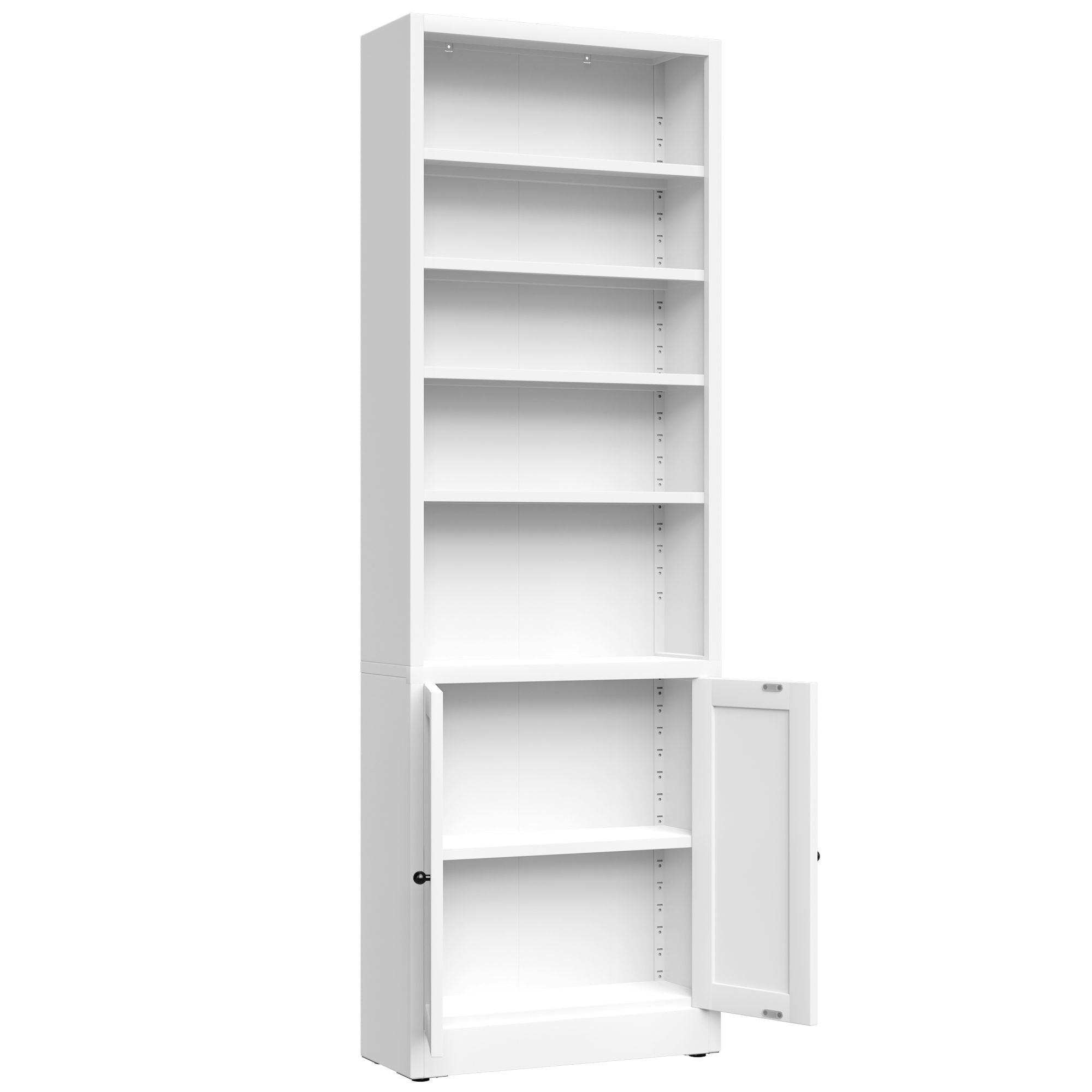 Bookcase Tall 5-Tier Adjustable Storage Shelf With Door Deep - White