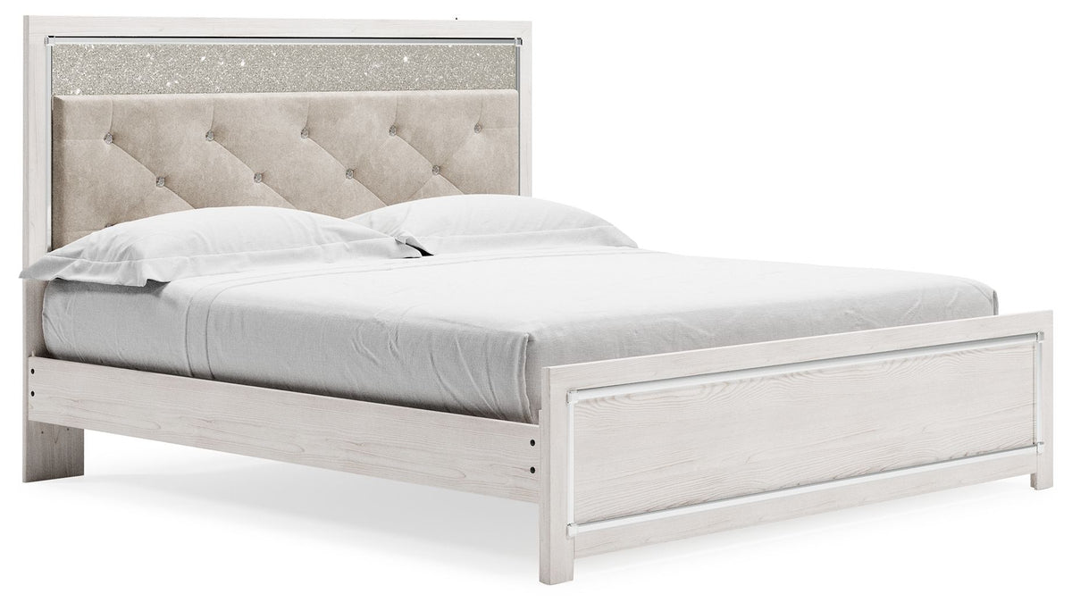 Altyra - King Panel Bed With Upholstered Headboard - White