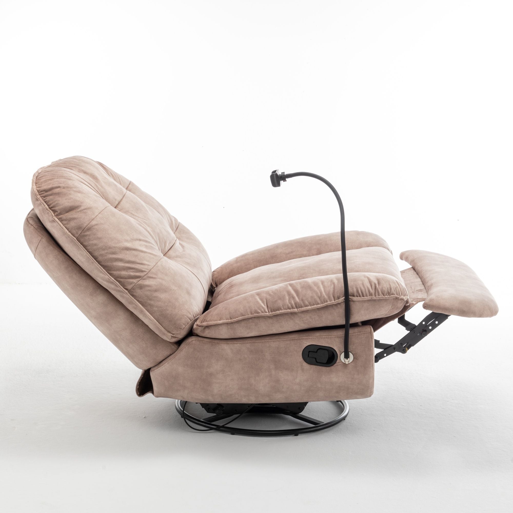 Modern Swivel Gliding Recliner Chair With Rocking Function And Phone Holder - Large Comfortable Reading Chair Stamped Velvet - Natural Brown