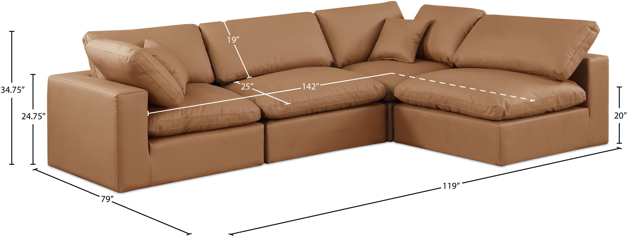 Comfy - 4 Piece Faux Leather Modular Armless Sectional