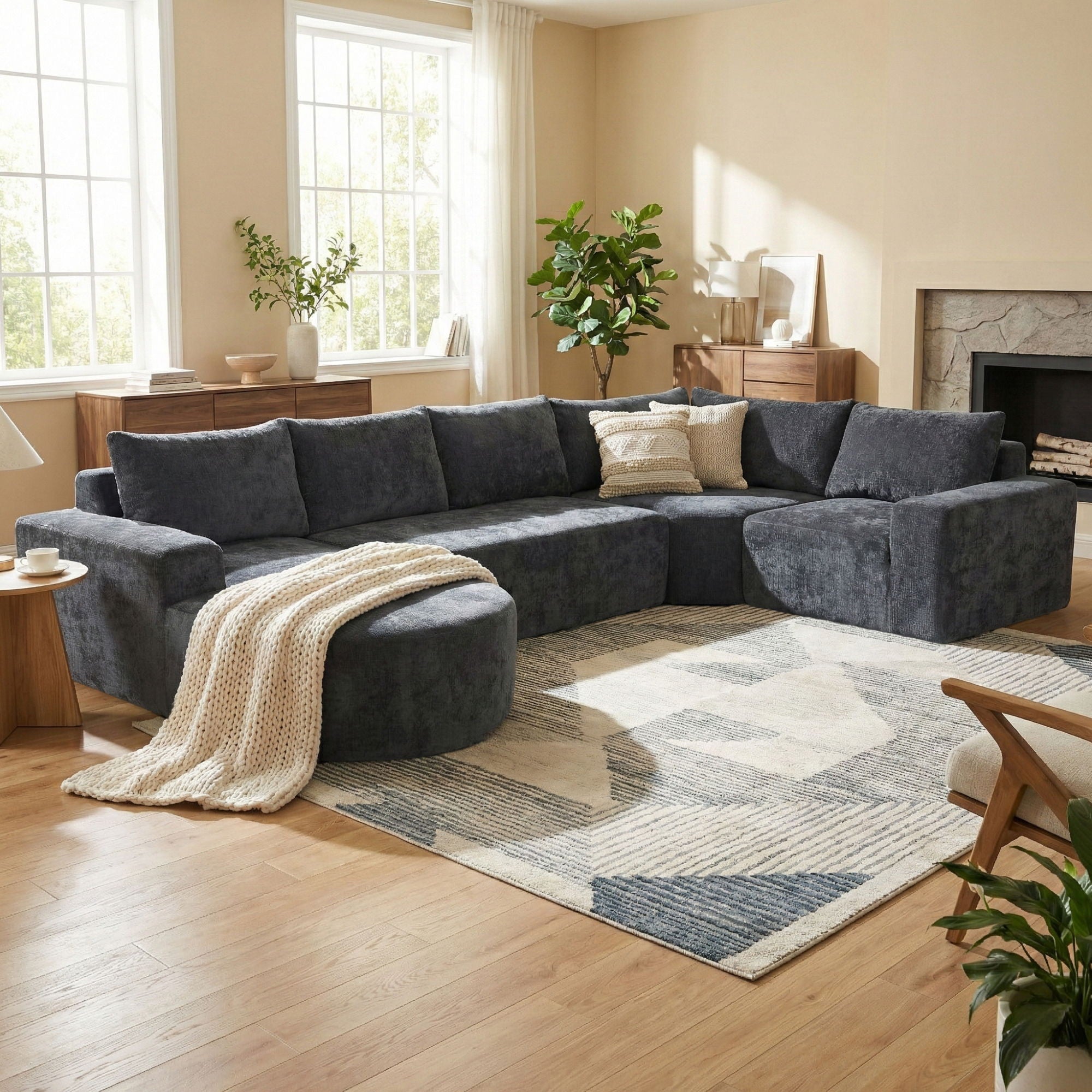 Modular Cloud Sectional Sofa Set, U-Shaped Upholstered Couch With Deep Seat