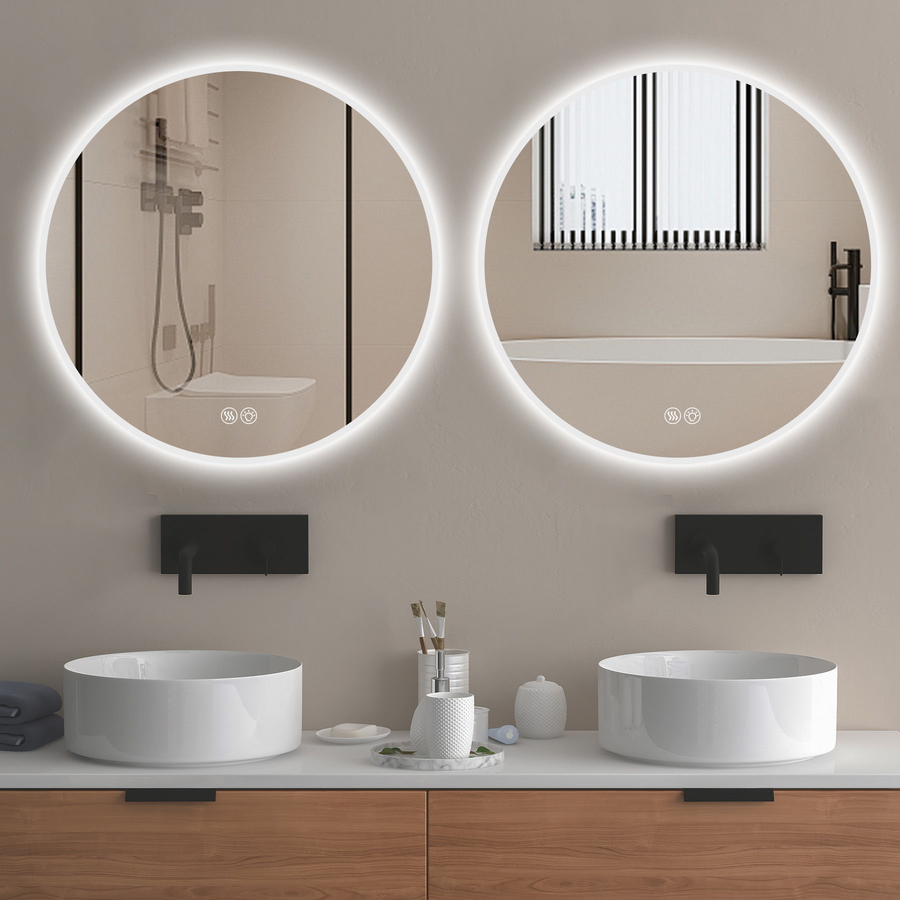 Round LED Bathroom Mirror With Adjustable Lights, Anti Fog & Dimmable For Home Decor - Silver