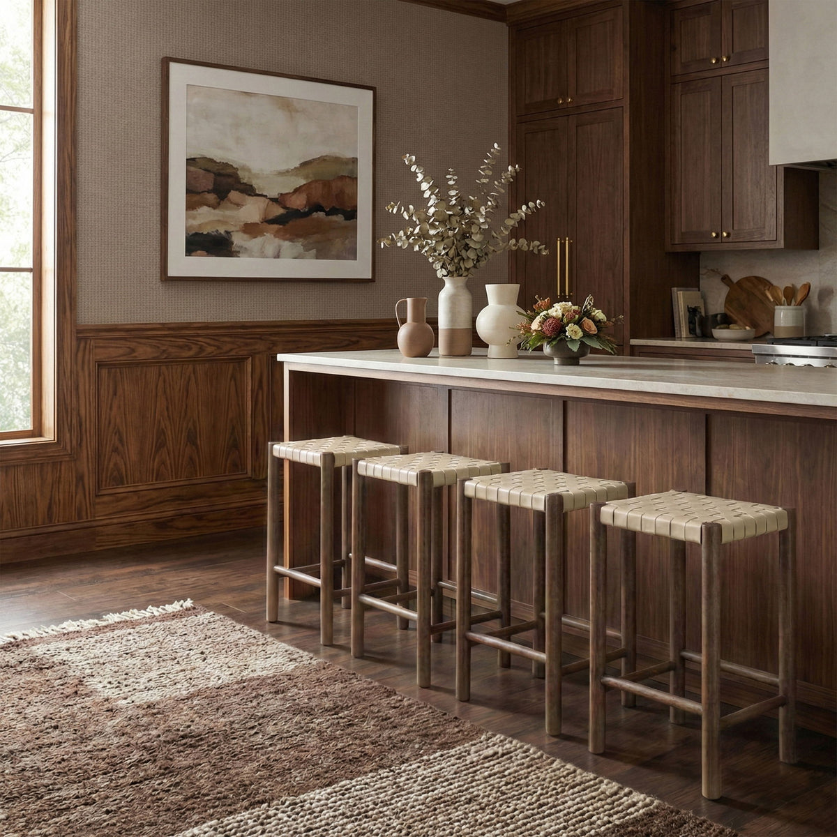Entwine - Vegan Leather Upholstered Backless Counter Stool - Painted Brown