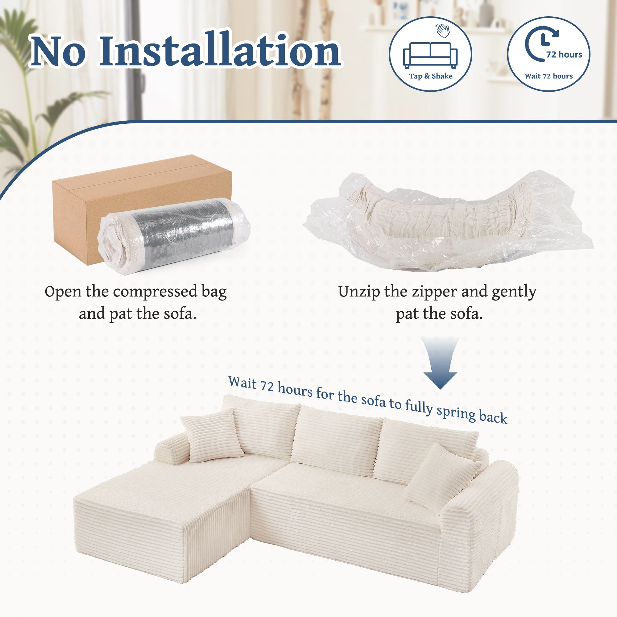 Modular Sectional With Arched Armrests, Includes 3 Back Cushions & 2 Throw Pillows