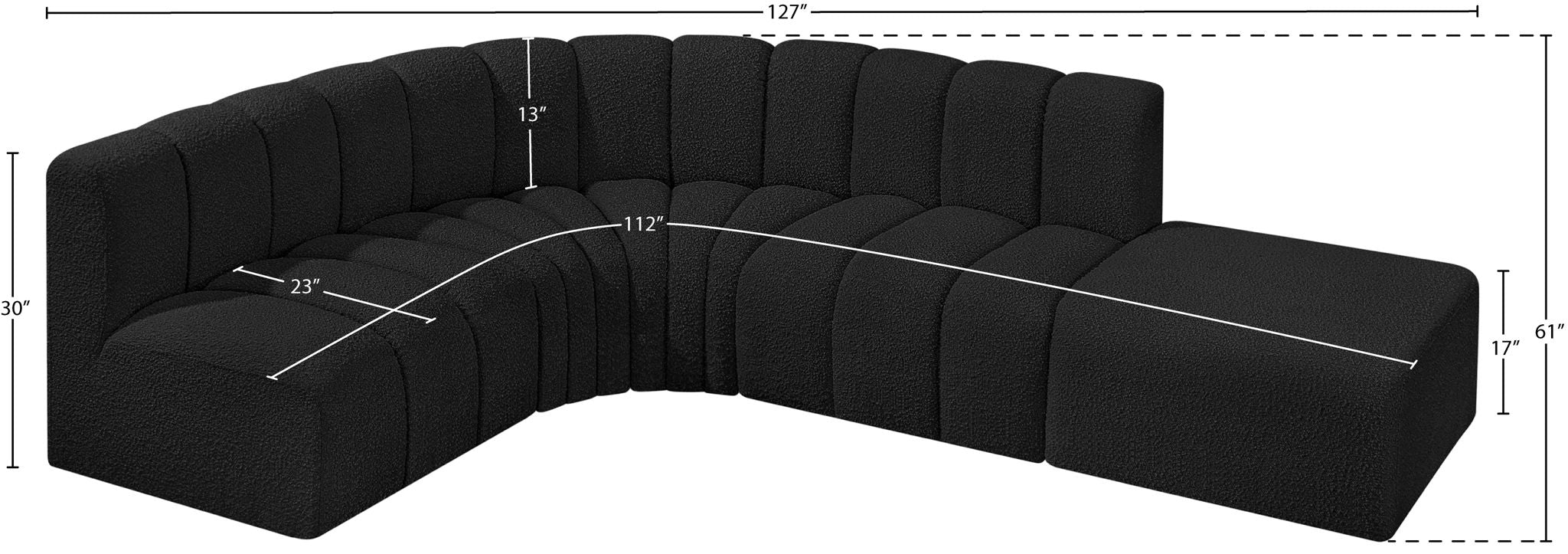 Arc - Boucle Fabric 5 Piece Corner Modular Sofa