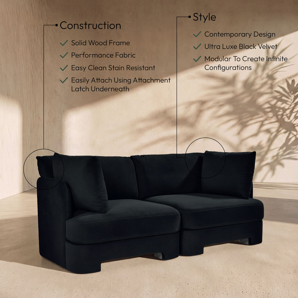Hammond - Velvet Performance Fabric Upholstered 2 Piece Loveseat