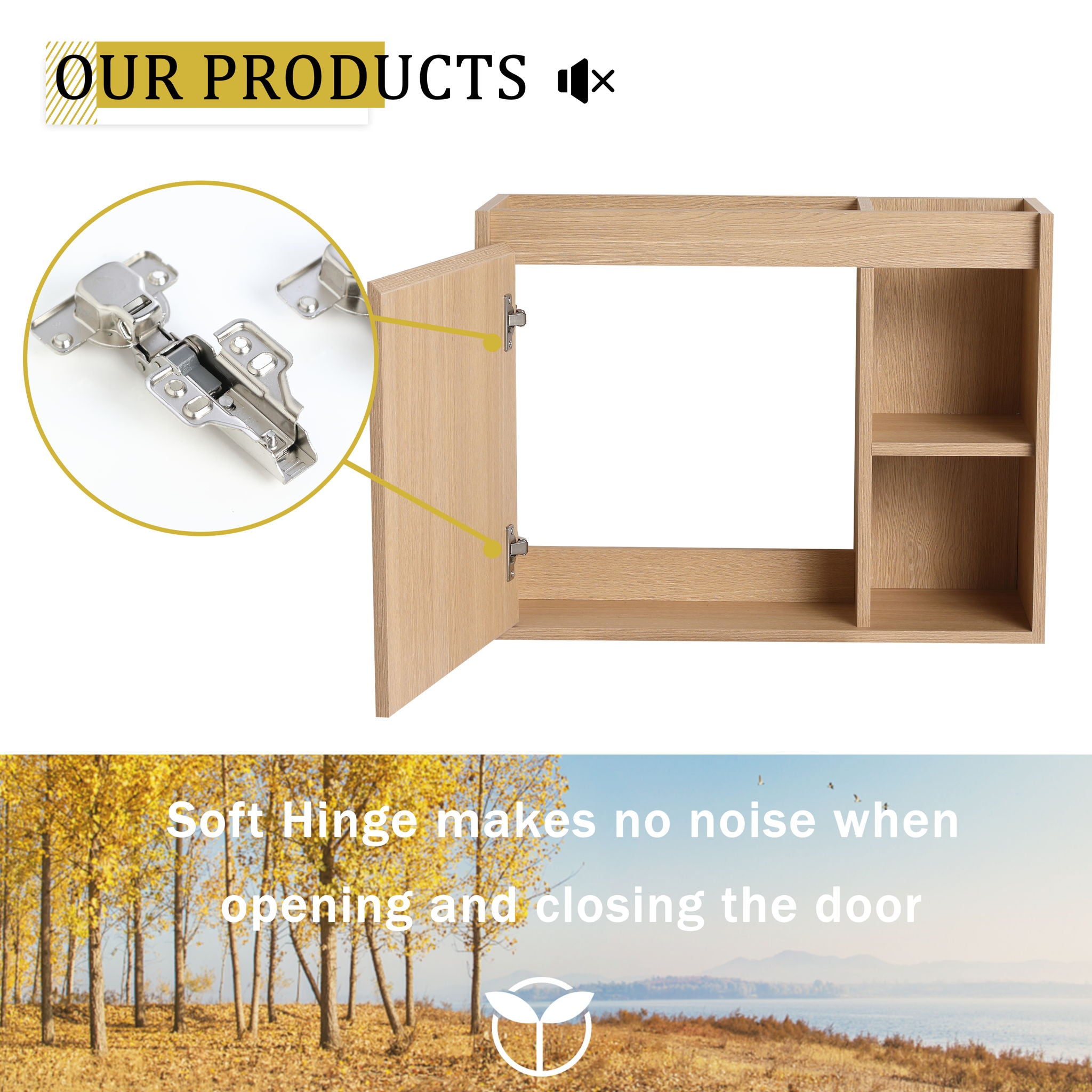 26" Wall Mounted Bathroom Vanity With Sink & Soft Close Door - Oak