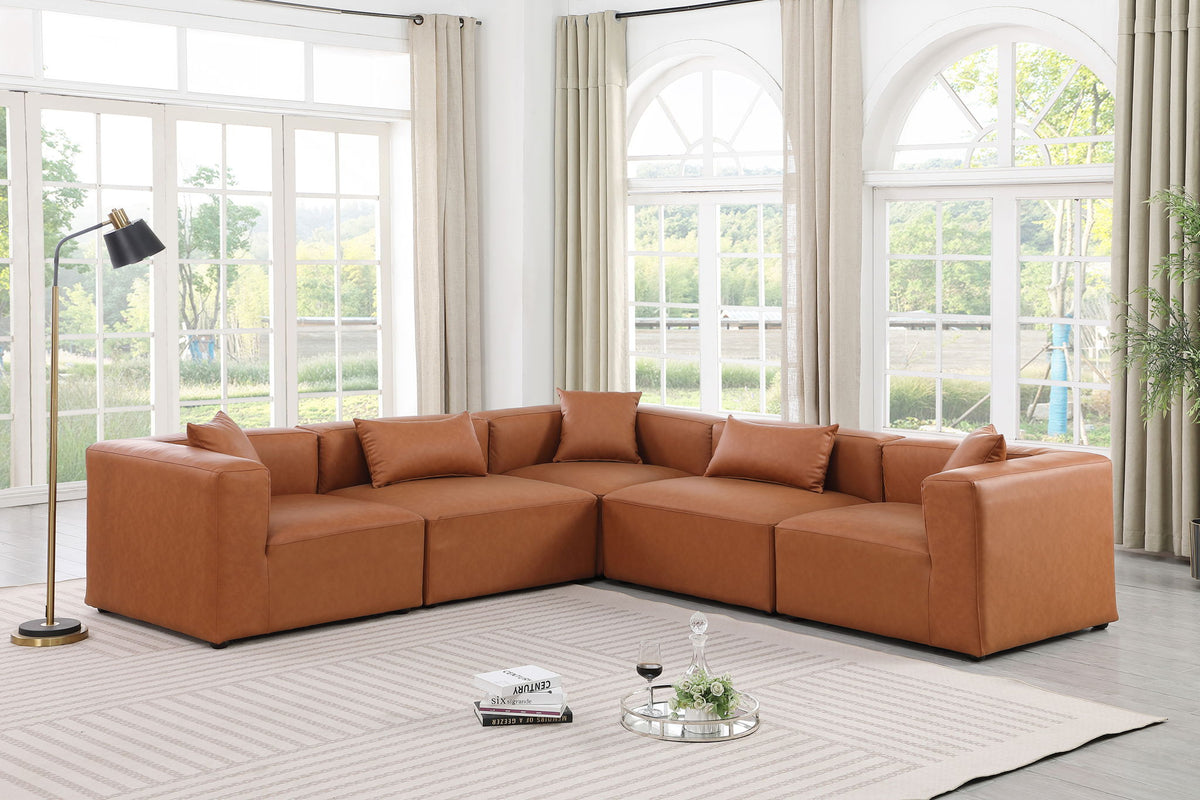 Cube - 5 Piece Modular Corner Sectional - Cognac