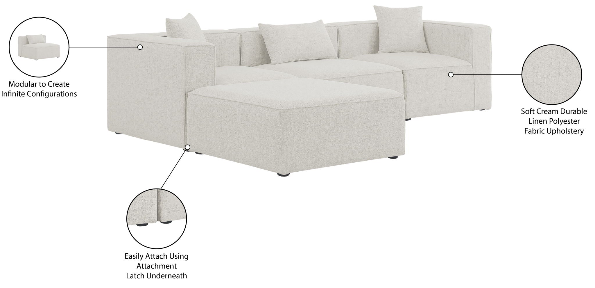 Cube - Linen 4 Piece Modular Sectional With Chaise