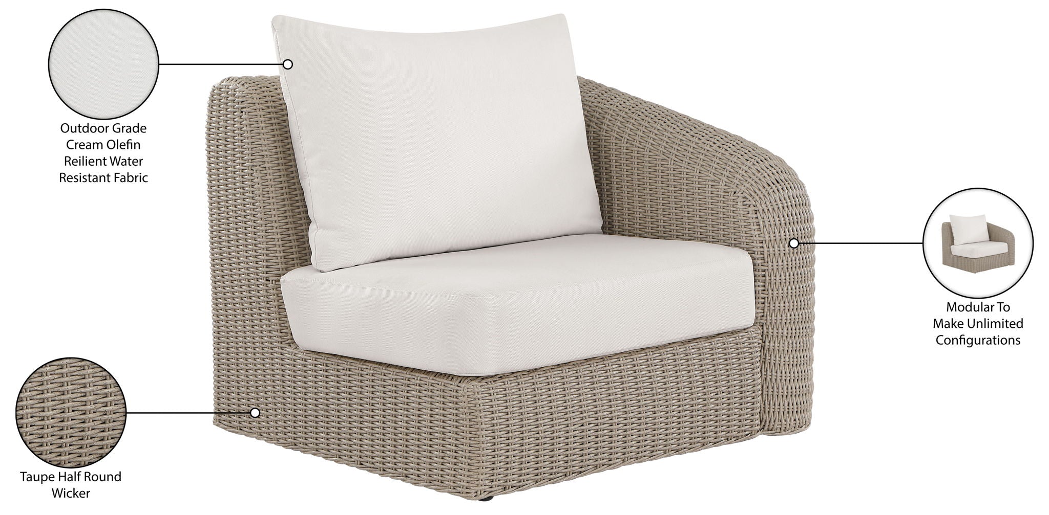 Seacrest - Olefin Water Resistant Fabric And Wicker Outdoor Patio Right Arm Chair