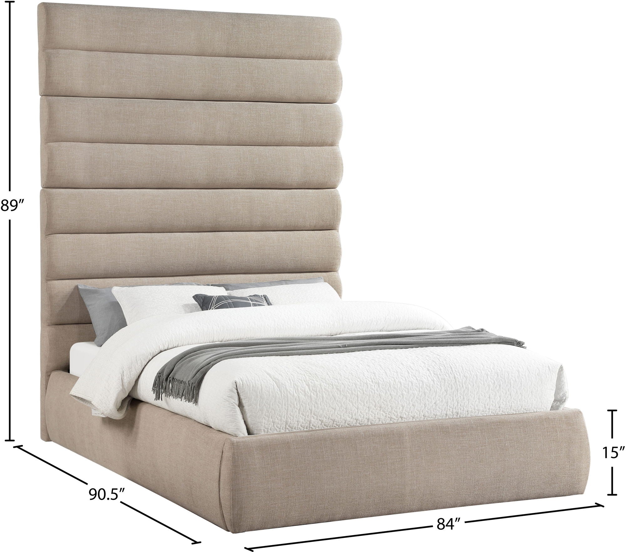 Adam - Linen Fabric Bed With 89" Headboard