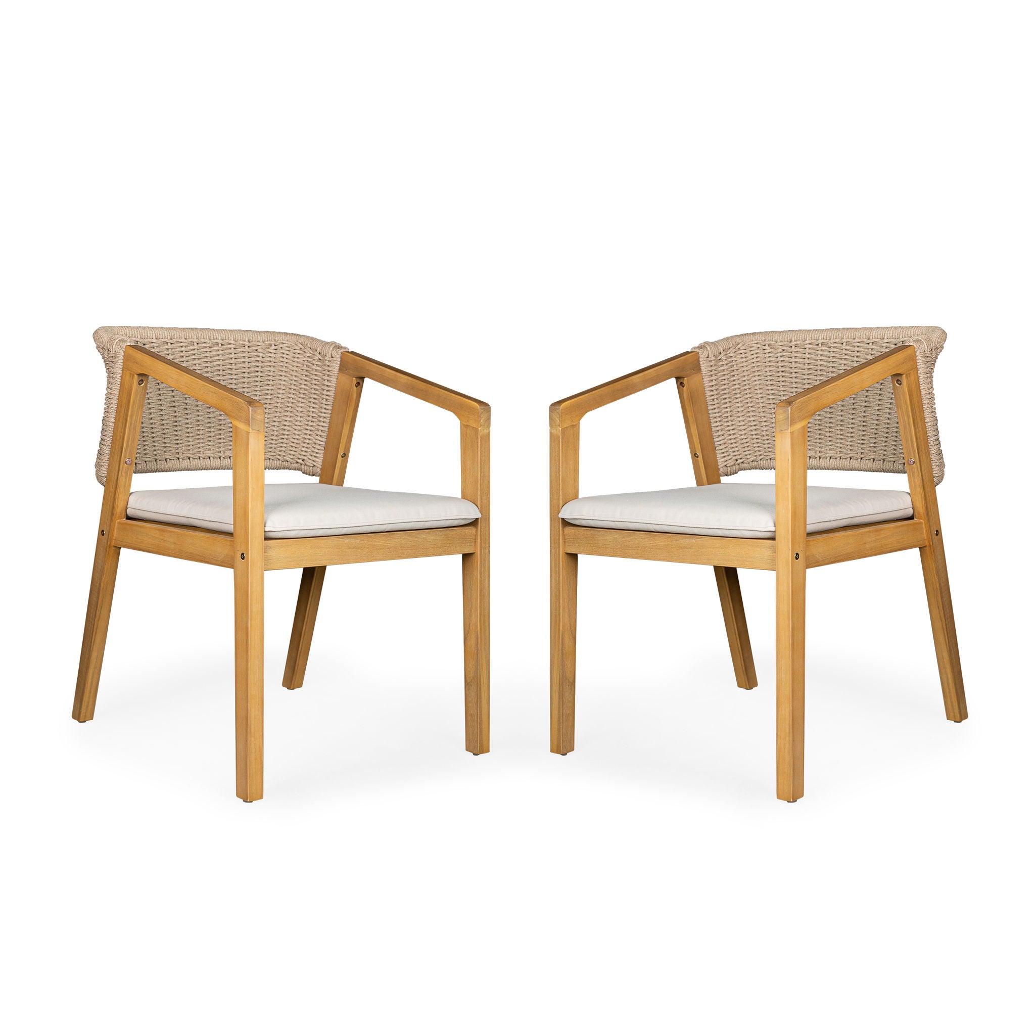 7 Piece Outdoor Dining Set With Rectangular Table And 6 Arm Chairs - Beige / Brown / Brown Mix / Light Teak
