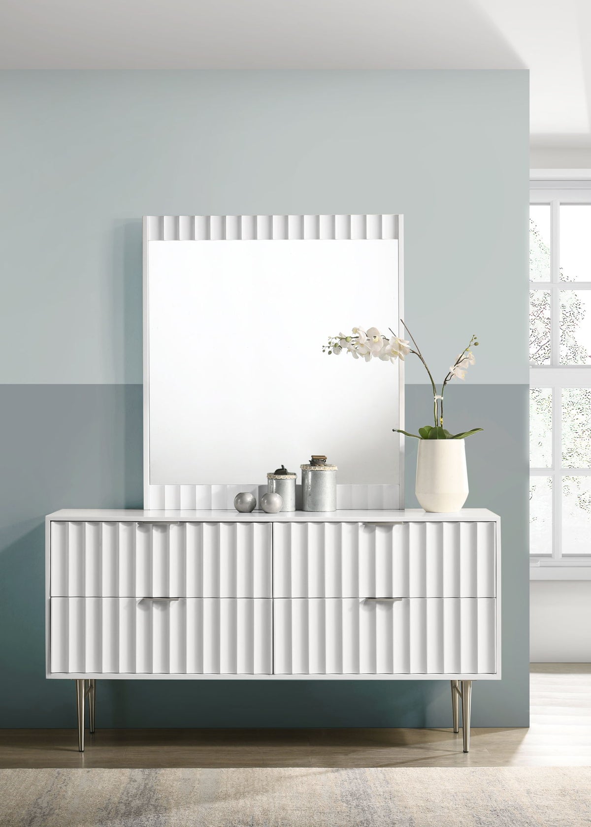 Modernist - Mirror With Stainless Steel Base - White